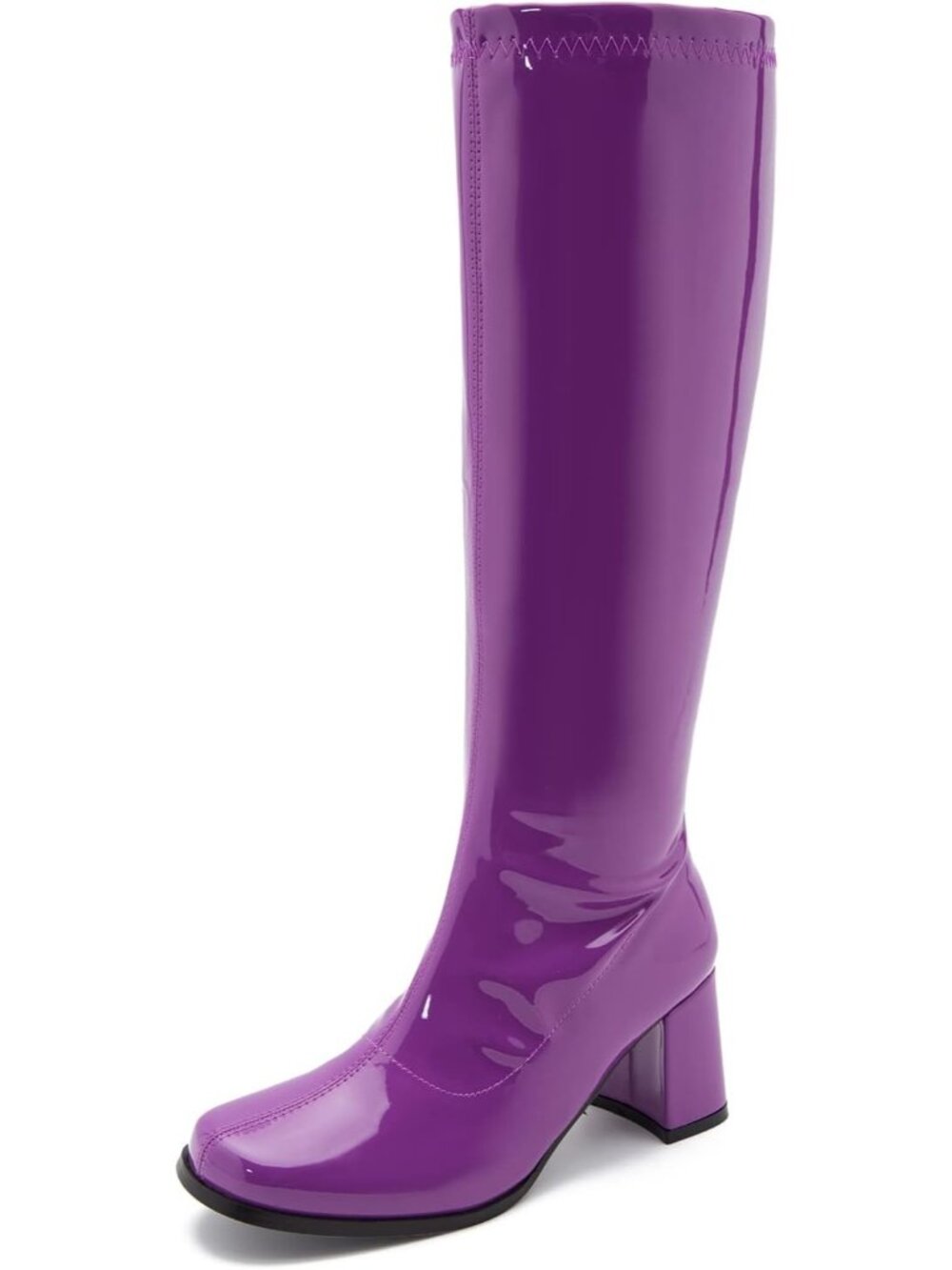 🆕Women's Purple Knee High Gogo Boots Square Toe Retro Disco Block Heel Boots